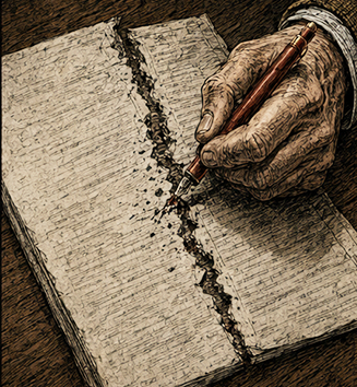 A manuscript page savaged in red ink
