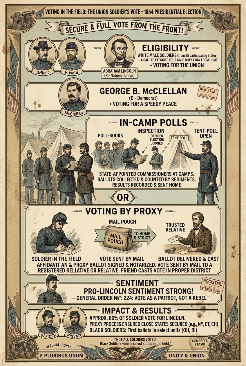 1864 broadside: voting in the field, the Union soldier's vote