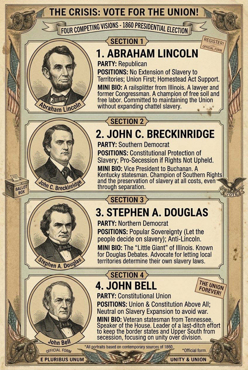 1860 campaign broadside: four competing visions
