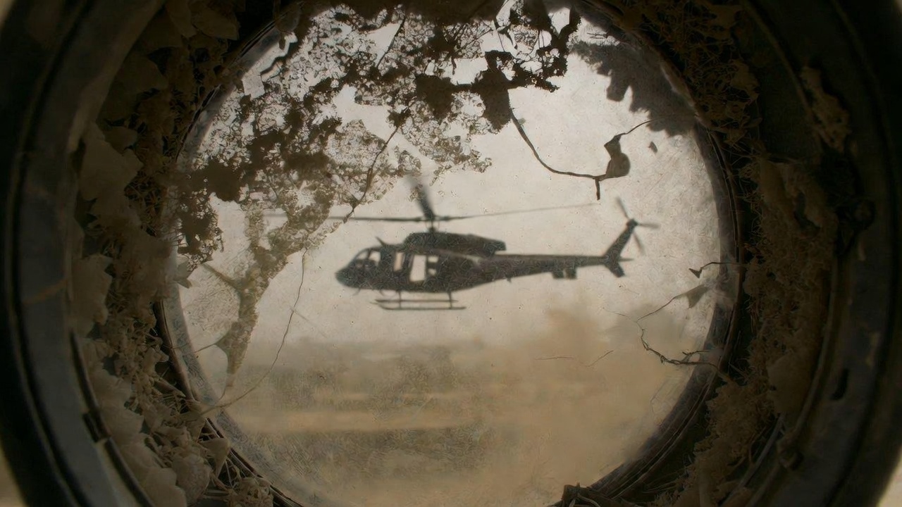 Rotary-wing asset on approach, dawn light
