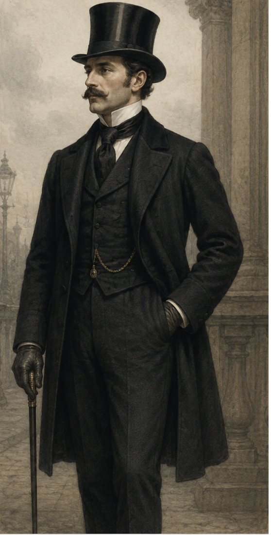 The Victorian gentleman — full length, top hat and frock coat