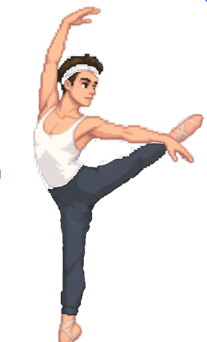 Pixel-art dancer, high arabesque